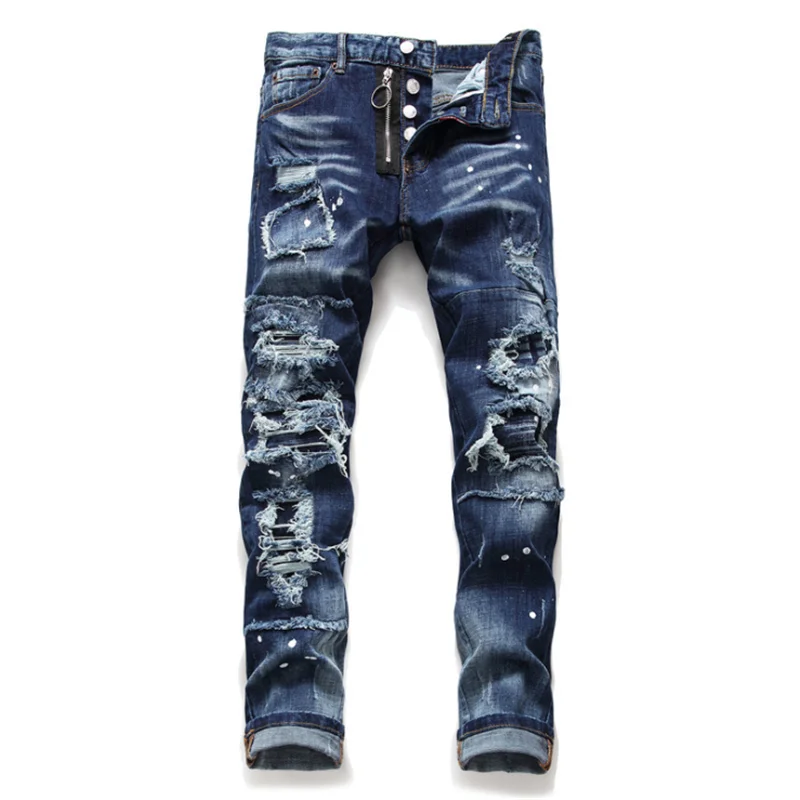2021 new clothes splash paint fashion torn men's cat beard slim stretch European and American small feet trendy jeans
2021 new clothes splash paint fashion torn men's cat beard slim stretch European and American small feet trendy jeans