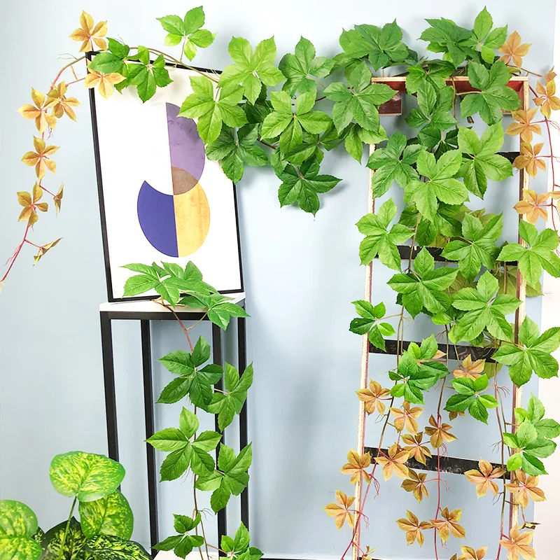 

160cm Large Tropical Plants Vine Artificial Leaves Wall Hanging Silk Maple Rattan Persian Grass Bouquet Vivid Vine for Garden