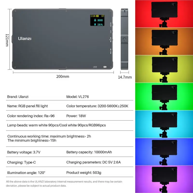 Ulanzi VL276 Professional Full Color RGB Video Light LED Camera Light 3200K-5600K Dimmable Studio Light 10000mAh Type-c Port
Ulanzi VL276 Professional Full Color RGB Video Light LED Camera Light 3200K-5600K Dimmable Studio Light 10000mAh Type-c Port