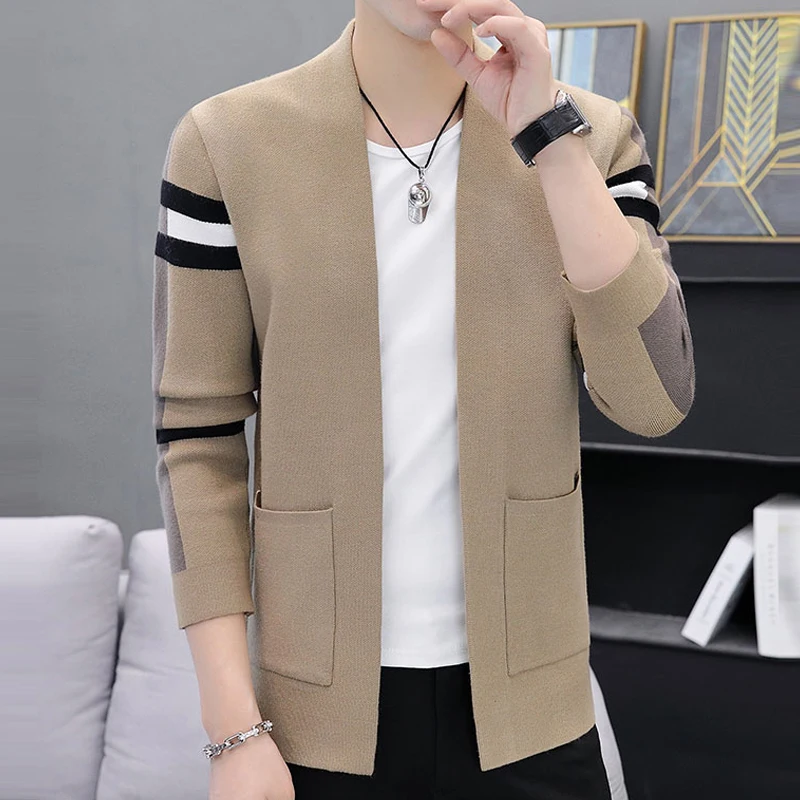 

Luxury Men Cardigans Sweater Fashion Korean Designer Without Placket Striped Pull Homme Marque Luxe Slim Fit Cardigan Homme