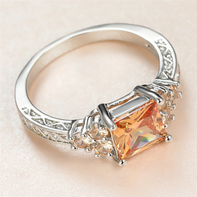 Cute Female Champagne Crystal Stone Ring Charm Silver Color Wedding Rings For Women Promise Bride Square Zircon Engagement Ring
Cute Female Champagne Crystal Stone Ring Charm Silver Color Wedding Rings For Women Promise Bride Square Zircon Engagement Ring