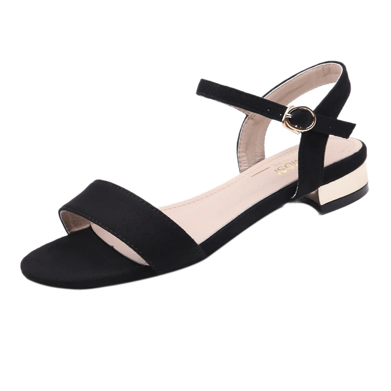 

Удобные женские сандалии с пряжкой на плоской подошве, черного цвета, нескользящая резиновая подошва, ширина низкого каблука