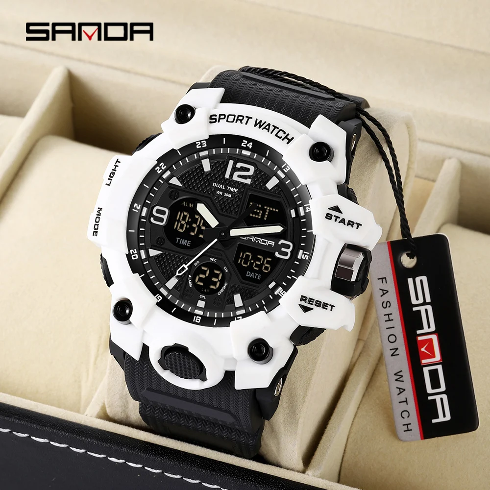 SANDA Men Military Watches White Sport Watch LED Digital 50M Waterproof Watch Men Multifunction Clock Relogio Masculino
SANDA Men Military Watches White Sport Watch LED Digital 50M Waterproof Watch Men Multifunction Clock Relogio Masculino