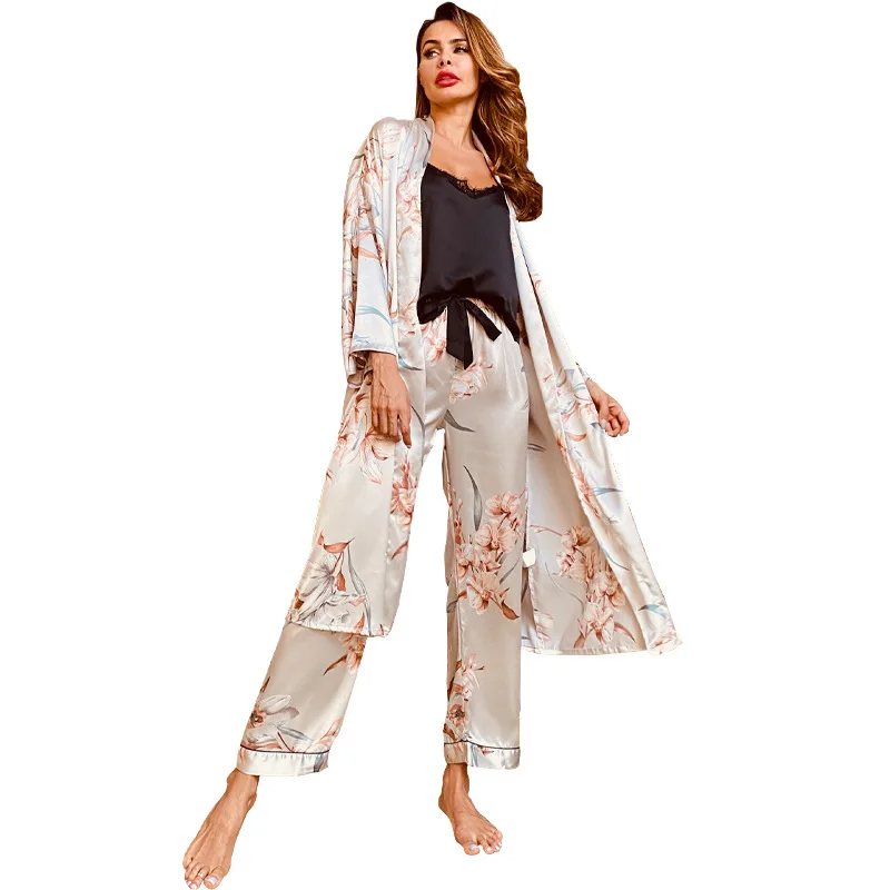 Three-piece Suspender Trousers Printed Nightgown Mid-length Belted Nightgown Sexy Home Pajamas for Women Satin Ladies Nightie
Three-piece Suspender Trousers Printed Nightgown Mid-length Belted Nightgown Sexy Home Pajamas for Women Satin Ladies Nightie
