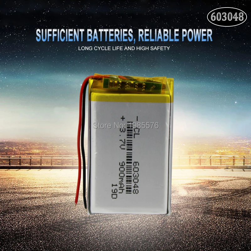 

3.7V 900mAh Rechargeable Battery 603048 Lithium Polymer Li-Po li ion cells For LED Light DVD GPS MP3 MP4 MP5 PDA PSP power bank