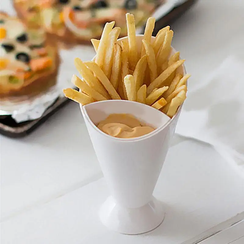 Kitchen Serving Tool Snack Cone Stand + Dip Holder For Chips Finger Food Sauce White Fries Dip and Cone Cup Snack Holder Serving
Kitchen Serving Tool Snack Cone Stand + Dip Holder For Chips Finger Food Sauce White Fries Dip and Cone Cup Snack Holder Serving