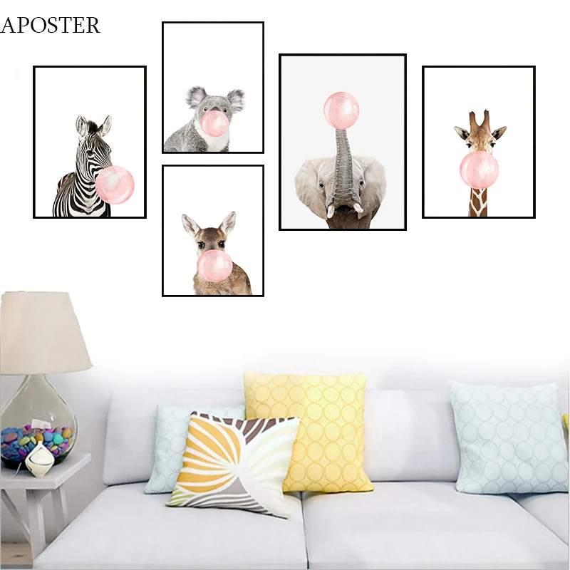 Giraffe Zebra Animal Bubble Chewing Gum Posters Canvas Art Posters Wall Art Nursery Decorative Painting Kids Nordic Style Deco
Giraffe Zebra Animal Bubble Chewing Gum Posters Canvas Art Posters Wall Art Nursery Decorative Painting Kids Nordic Style Deco