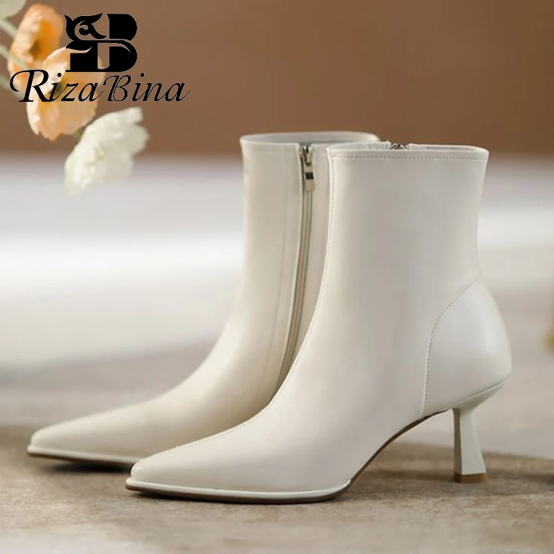 RIZABINA Size 33-40 Genuine Leather Women Ankle Boots Pointed Toe Thin High Heels Zipper Solid Color Fashion Ladies Footwear
RIZABINA Size 33-40 Genuine Leather Women Ankle Boots Pointed Toe Thin High Heels Zipper Solid Color Fashion Ladies Footwear