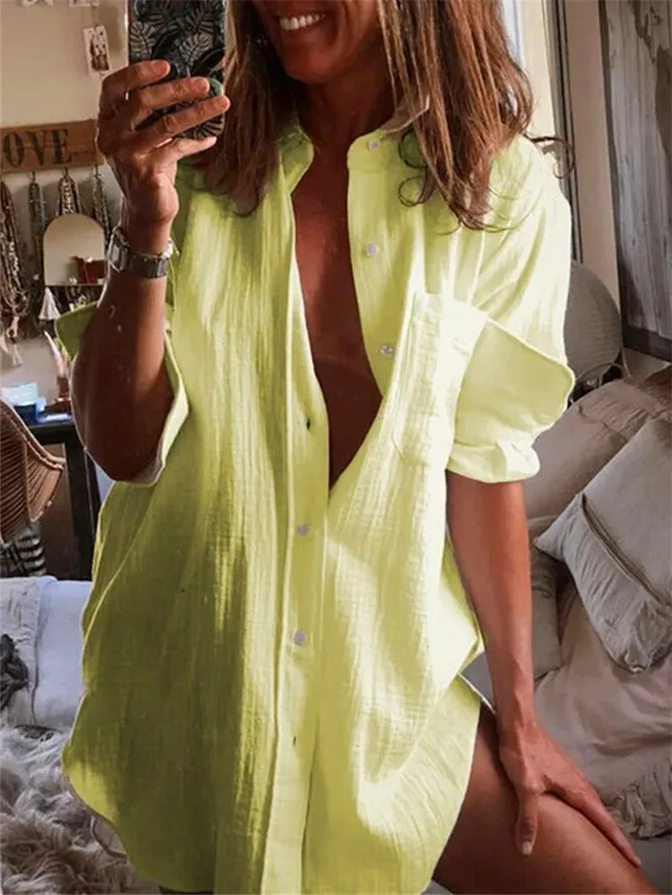 2022 Summer Shirt New Women's Casual Long-sleeved Cotton Shirt Sexy Cool Holiday Party Blouse Solid Color Shirt
2022 Summer Shirt New Women's Casual Long-sleeved Cotton Shirt Sexy Cool Holiday Party Blouse Solid Color Shirt