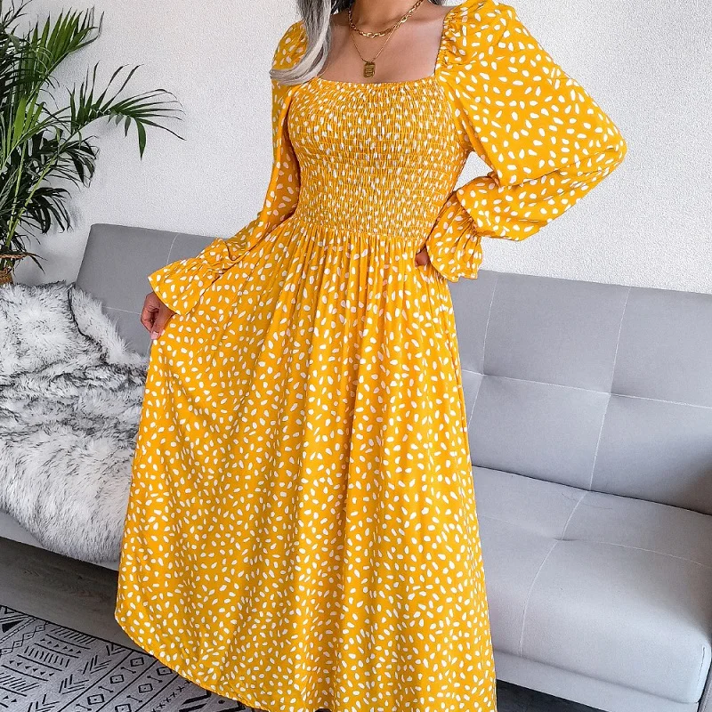 Women Dressses Print Puff Long Sleeve Dress Casual Red Big Party Beach Long Dresses Fashion Square Collar Autumn Holiday Dress
Women Dressses Print Puff Long Sleeve Dress Casual Red Big Party Beach Long Dresses Fashion Square Collar Autumn Holiday Dress