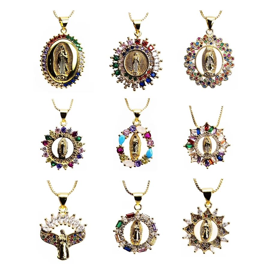 

Fashion colorful Zircon Pendant necklace love heart Virgin Mary Pendant sun shape Pendant necklace DIY jewelry gift for friends