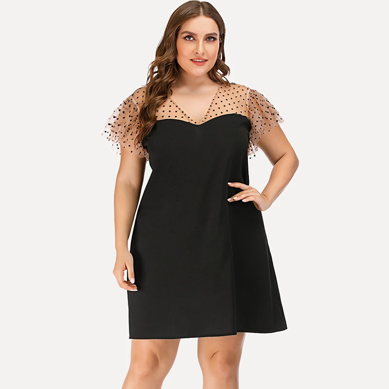 Plus Size Dresses Summer For Women 2021 Mesh Patchwork Hollow Out V Neck Basic Casual A-Line Party Dress Large loose Black Dress
Plus Size Dresses Summer For Women 2021 Mesh Patchwork Hollow Out V Neck Basic Casual A-Line Party Dress Large loose Black Dress