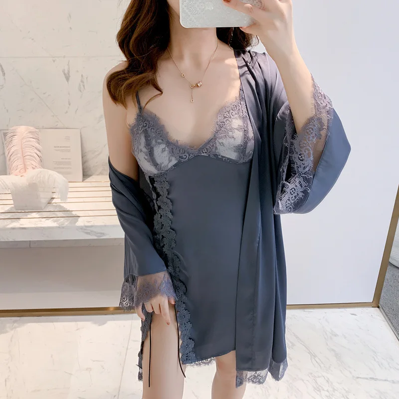 Patchwork Bathrobe Intimate Lingerie Faux Silk Sleepwear Sexy Female Kimono Robe Lace Satin Nightgown Home Dressing Gown
Patchwork Bathrobe Intimate Lingerie Faux Silk Sleepwear Sexy Female Kimono Robe Lace Satin Nightgown Home Dressing Gown
