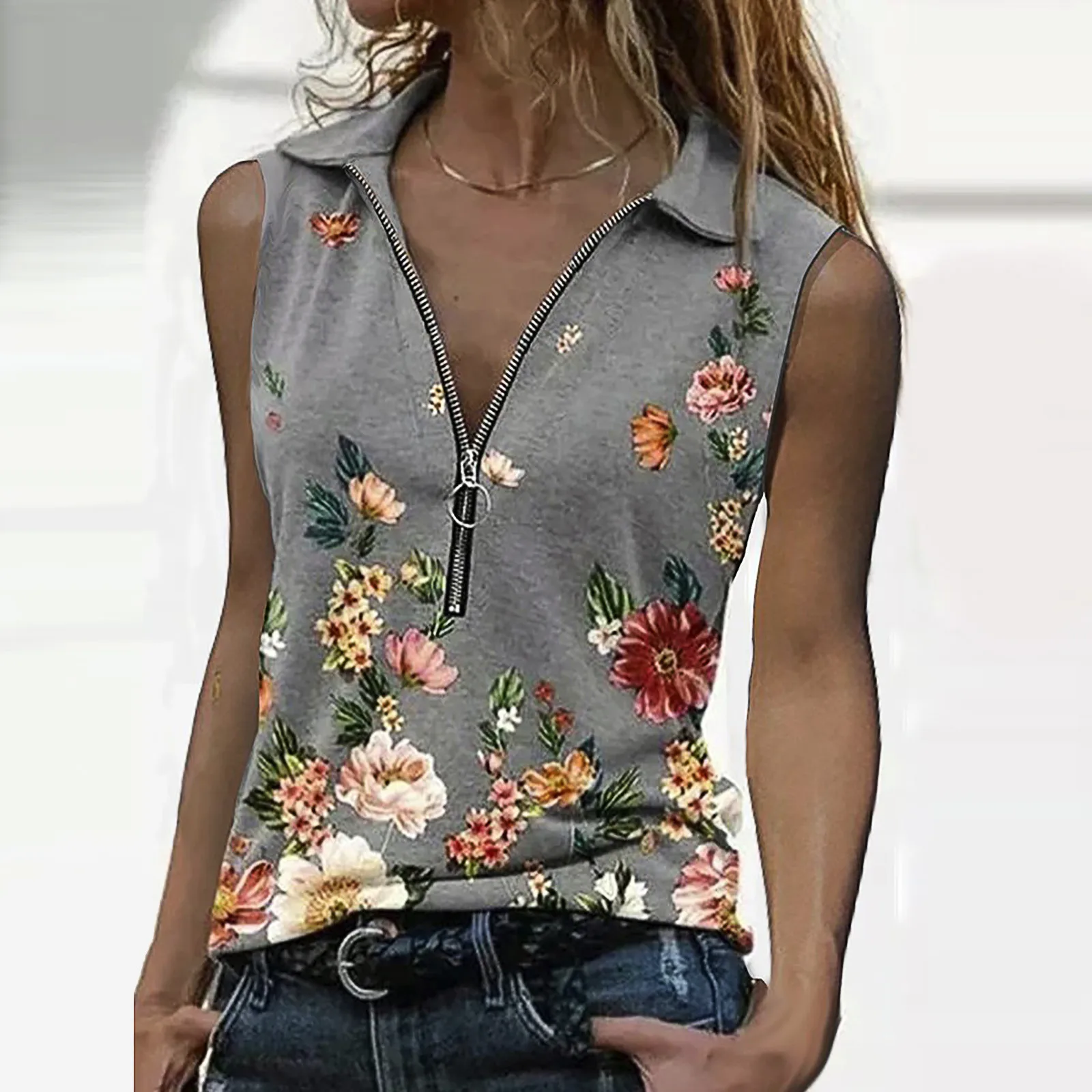 35# Women Fashion Print Oversized T Shirt V-Neck Loose Sleeveless Zipper Top Women Clothing Pullover ropa de mujer 2021
35# Women Fashion Print Oversized T Shirt V-Neck Loose Sleeveless Zipper Top Women Clothing Pullover ropa de mujer 2021