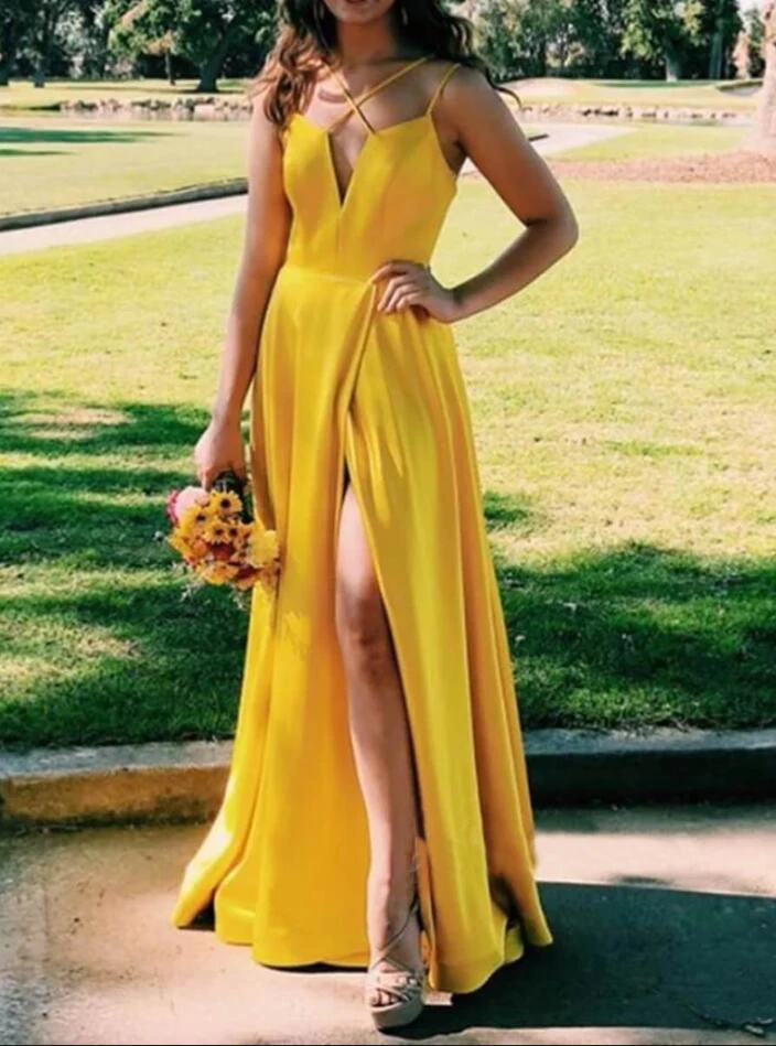 Yellow Stretch Fabric A Line Bridesmaid Dresses Side Split Floor Length Maid Of Honor Dress Long Prom Gown for Wedding Party
Yellow Stretch Fabric A Line Bridesmaid Dresses Side Split Floor Length Maid Of Honor Dress Long Prom Gown for Wedding Party