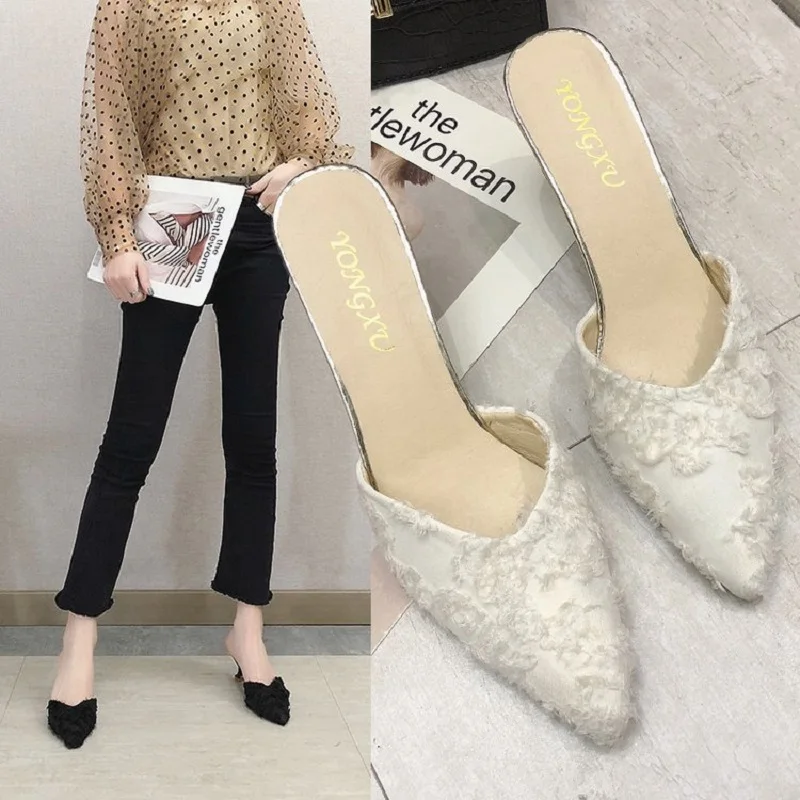 High-heeled slippers female spring and autumn wear 2021 new Korean fashion pointed stiletto and Baotou fairy style.
High-heeled slippers female spring and autumn wear 2021 new Korean fashion pointed stiletto and Baotou fairy style.