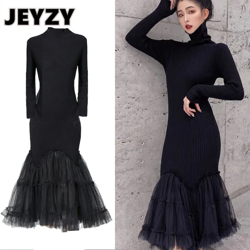 Дизайнерские Стильные черные платья-миди Jeyzy для женщин, лоскутное Сетчатое платье-Русалка с оборками и рюшами, вечернее платье
Дизайнерские Стильные черные платья-миди Jeyzy для женщин, лоскутное Сетчатое платье-Русалка с оборками и рюшами, вечернее платье