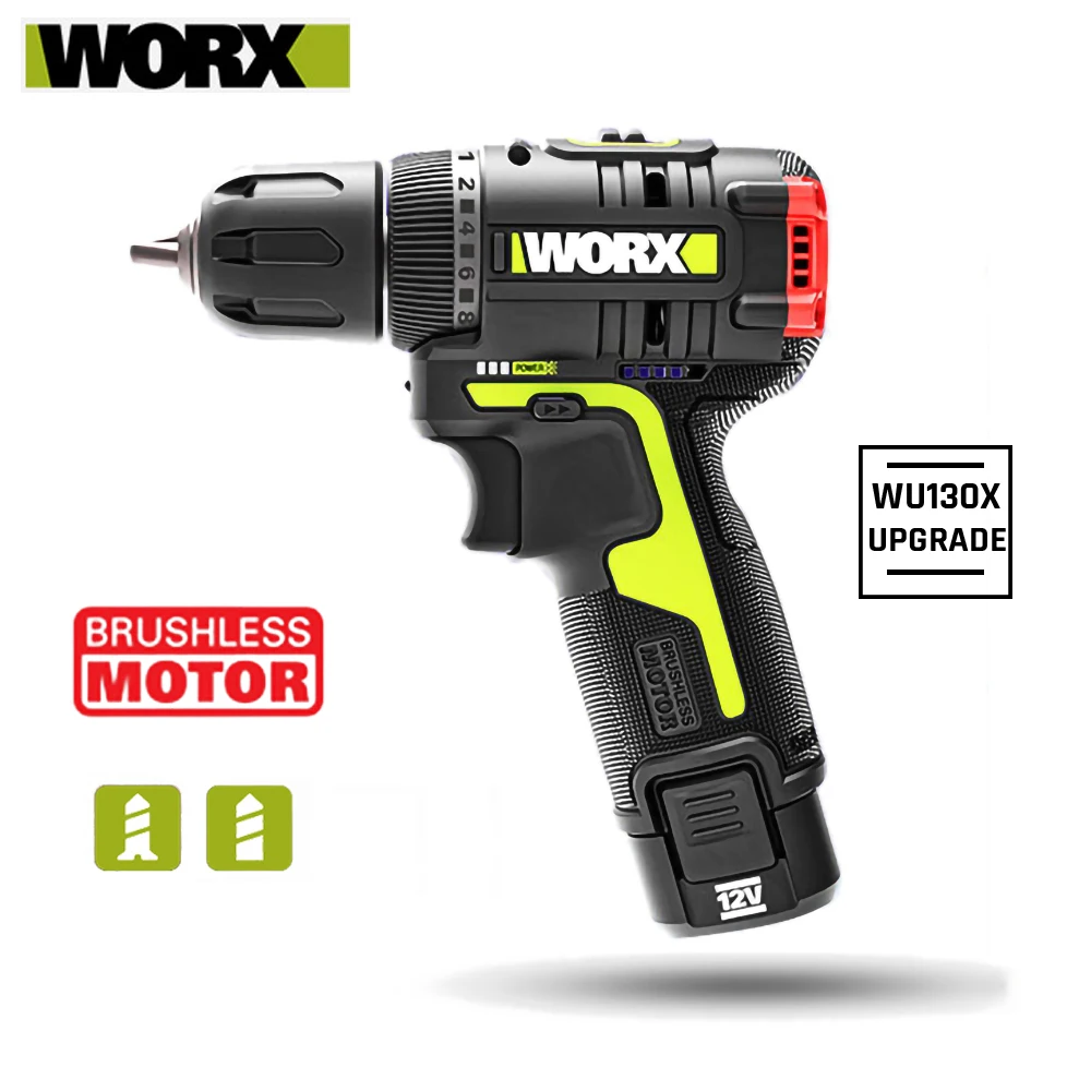 WORX WU130X Brushless Drill 40Nm12V Cordless Screwdriver 1800RPM Battery Capacity Indicator 2.0A Battery WU130 Upgrade Version
WORX WU130X Brushless Drill 40Nm12V Cordless Screwdriver 1800RPM Battery Capacity Indicator 2.0A Battery WU130 Upgrade Version