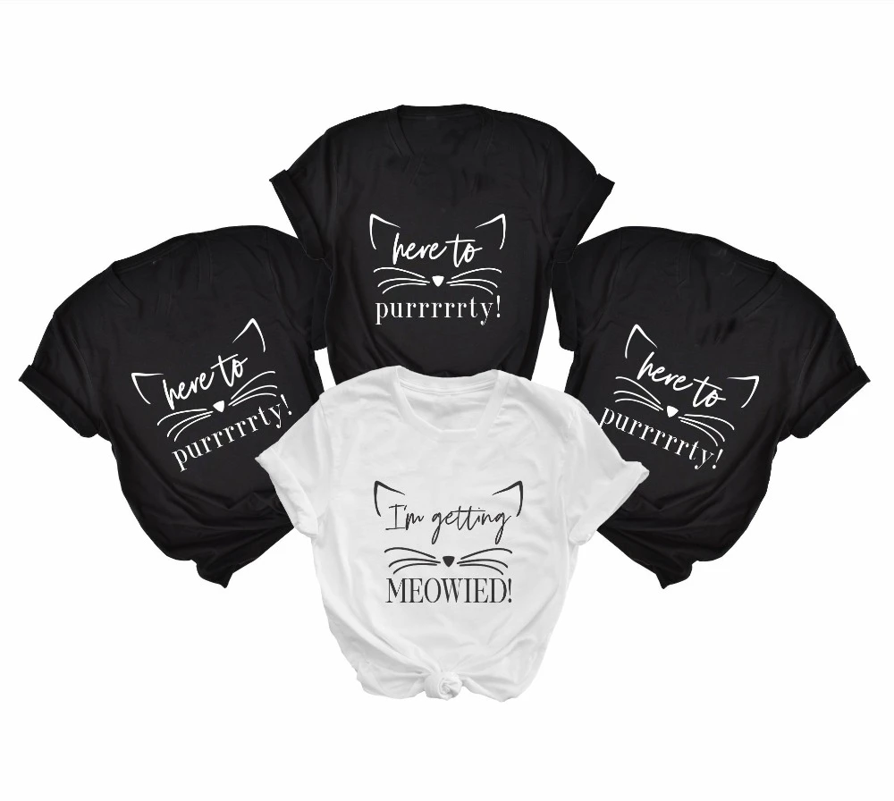 Here to purrty T shirts bachelorette party i'm getting meowied cute graphic bride fashion wedding slogan cute tumblr tops- L350
Here to purrty T shirts bachelorette party i'm getting meowied cute graphic bride fashion wedding slogan cute tumblr tops- L350