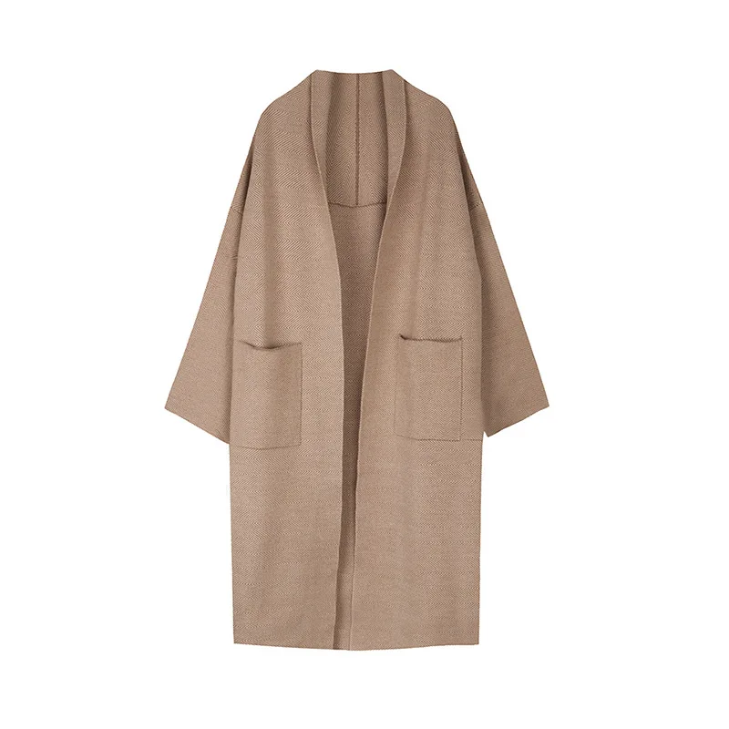 Autumn and winter new female Korean fashion mid-length sweater coat loose lazy knitted cardigan over-the-knee coat 
Autumn and winter new female Korean fashion mid-length sweater coat loose lazy knitted cardigan over-the-knee coat