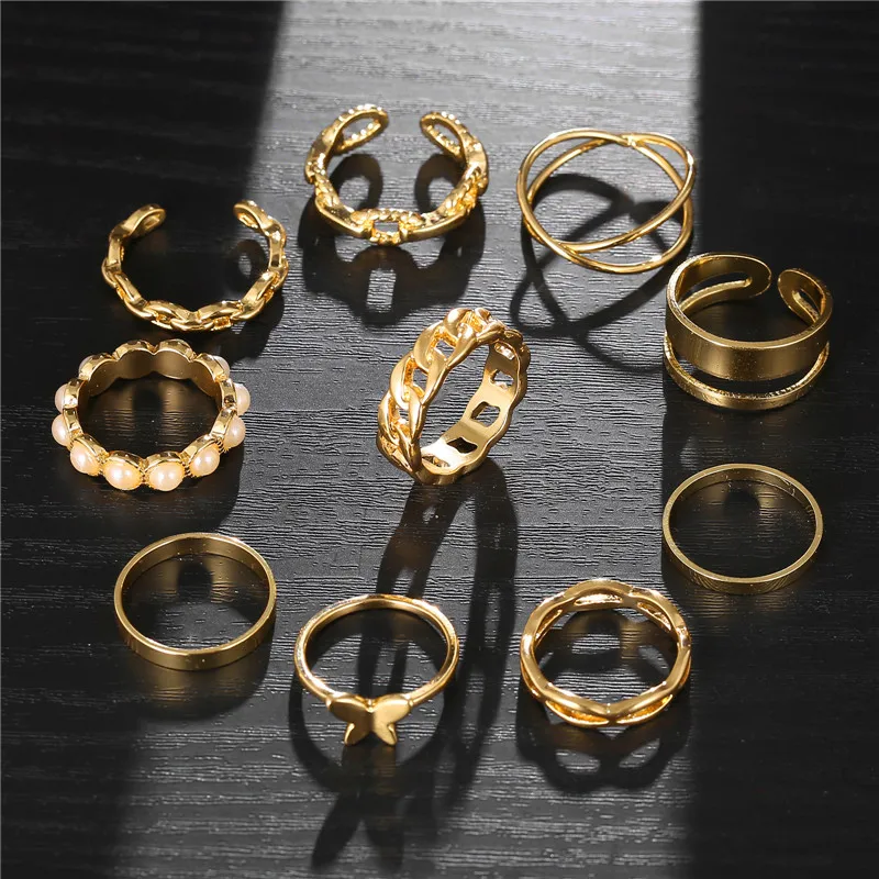 10 Pcs/Set Personality Chain Pearl Joint Ring Butterfly Sets for Womens s Party Jewelry 2021
10 Pcs/Set Personality Chain Pearl Joint Ring Butterfly Sets for Womens s Party Jewelry 2021