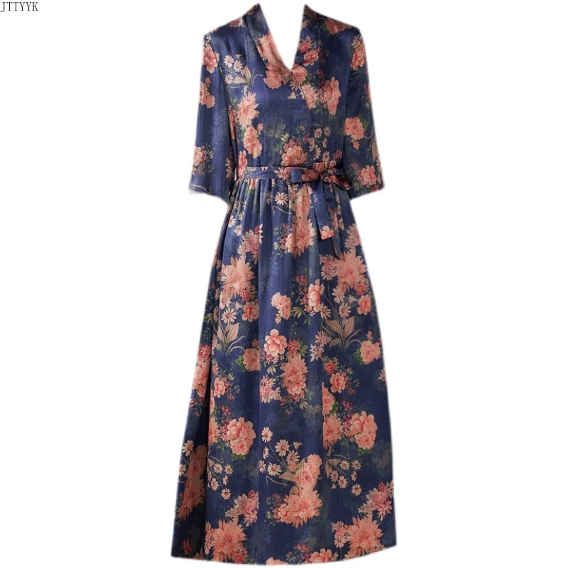 2021 Spring Floral Mulberry Silk Satin Maxi Dress Autumn Vintage Casual 3XL Plus Size Midi Dress Women Elegant Bodycon Vestidos
2021 Spring Floral Mulberry Silk Satin Maxi Dress Autumn Vintage Casual 3XL Plus Size Midi Dress Women Elegant Bodycon Vestidos