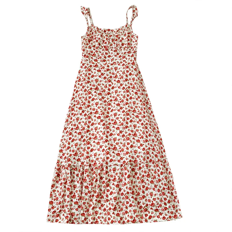 Sweet holiday girly temperament rose small floral summer high waist slim suspender dress
Sweet holiday girly temperament rose small floral summer high waist slim suspender dress