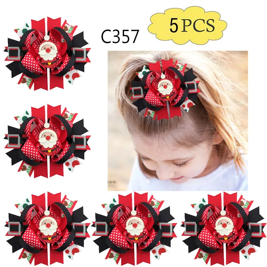 

free shipping 5pcs -G christmas inspired hair bows Christmas hair clips santa clause big hair accessories snowman headbands