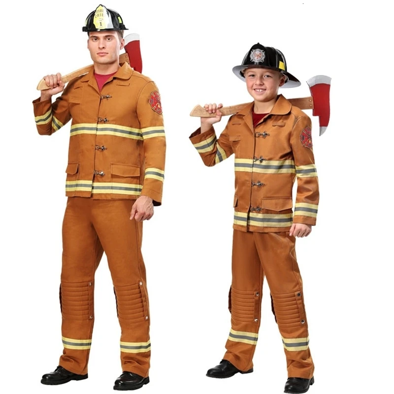 

New fireman cosplay halloween costumes for adult children fire police firemen clothes fireman uniform for boy man suit suit suit