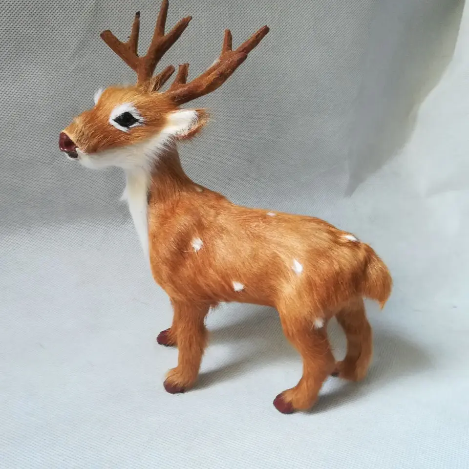 

simualtion deer toy plastic& real furs model about 15x20cm sika deer, home decoration Xmas gift w5775