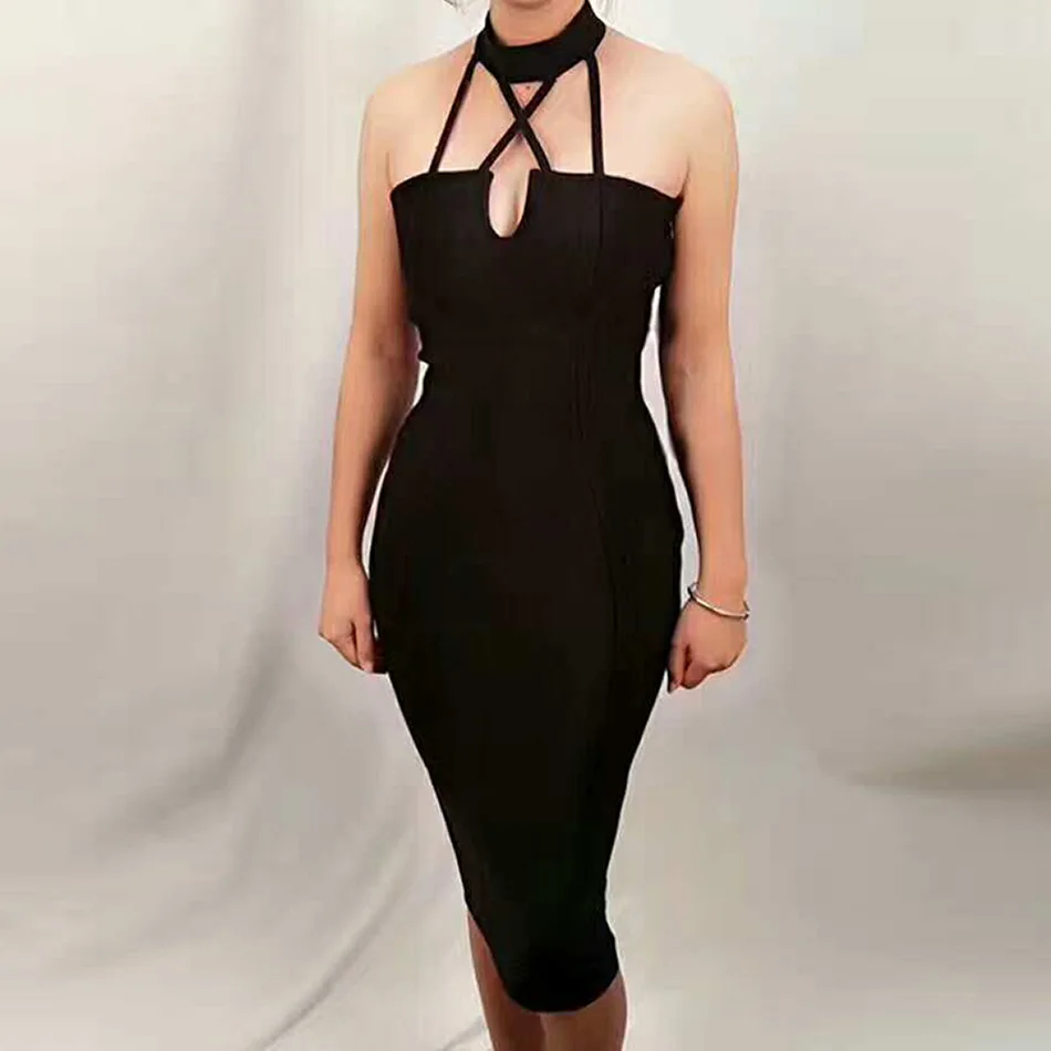 

Новинка 2021, сексуальное однотонное вечернее платье с лямкой на шее для ежегодного собрания, приема, без черного рукава, Бандажное платье