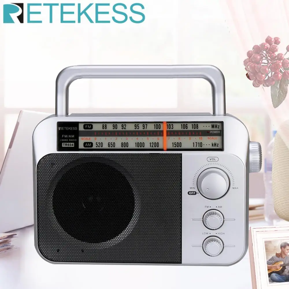 Retekess TR604 Silver AM FM Radio Portable Transistor Analog Radio with 3.5mm Earphone Jack by 3 D Cell Batteries or AC Power
Retekess TR604 Silver AM FM Radio Portable Transistor Analog Radio with 3.5mm Earphone Jack by 3 D Cell Batteries or AC Power