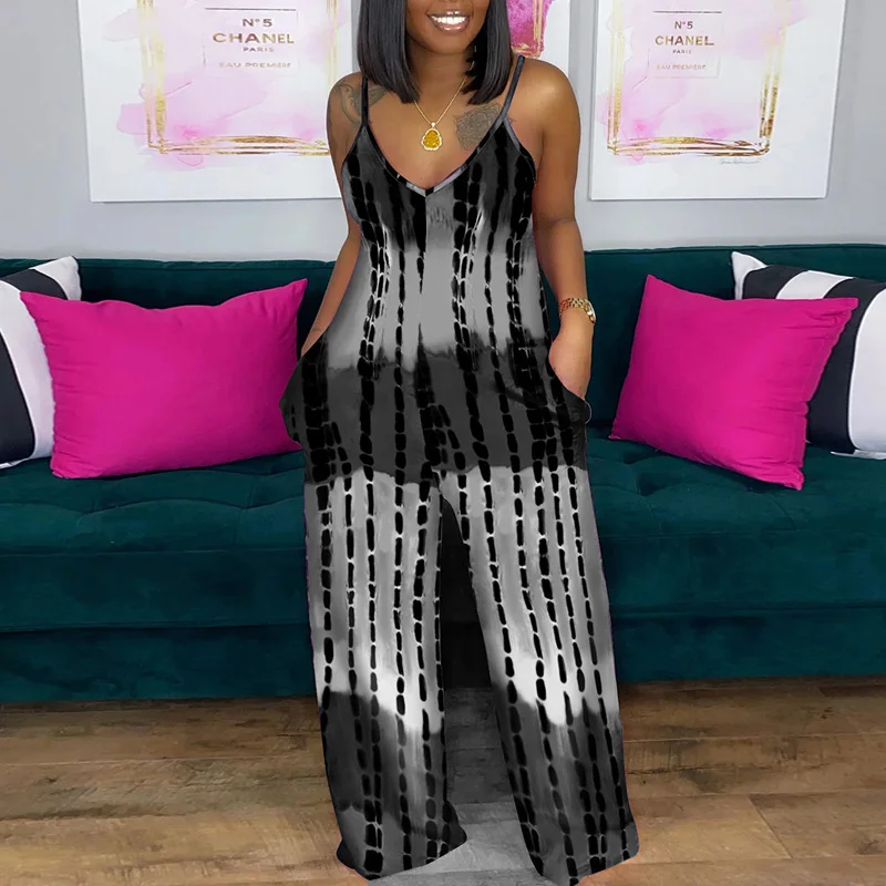 New Summer Fashion Tie-Dye Pocket Jumpsuit Sexy Loose Deep V Neck Stripe Print Romper Casual Sling Wide Leg Pants Beach Overalls
New Summer Fashion Tie-Dye Pocket Jumpsuit Sexy Loose Deep V Neck Stripe Print Romper Casual Sling Wide Leg Pants Beach Overalls