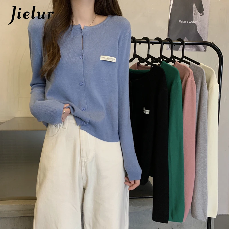 Jielur Autumn Korean Sweater Single-breasted O-neck Knitted Jacket Chic Simple OL Women Cardigan Blue Gray Apricot Outerwear
Jielur Autumn Korean Sweater Single-breasted O-neck Knitted Jacket Chic Simple OL Women Cardigan Blue Gray Apricot Outerwear
