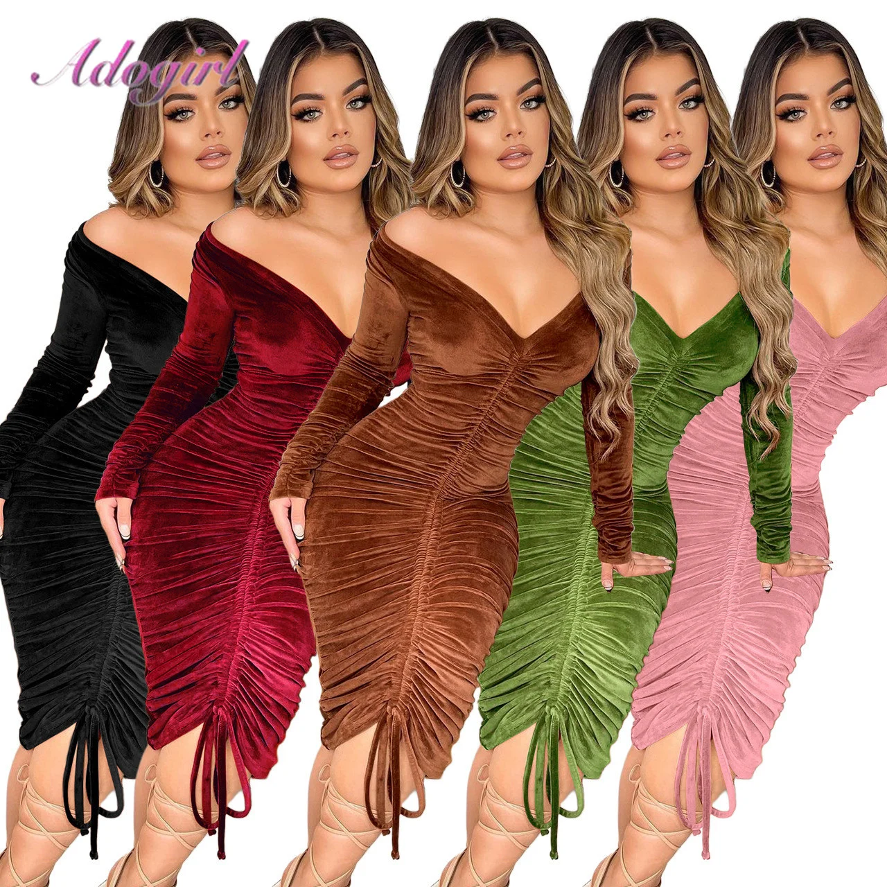 Elegant Velvet Off Shoulder V Neck Long Sleeve Bandage Pleated Autumn Midi Dress Women Sexy Backless Party Club Ruched Dresses
Elegant Velvet Off Shoulder V Neck Long Sleeve Bandage Pleated Autumn Midi Dress Women Sexy Backless Party Club Ruched Dresses