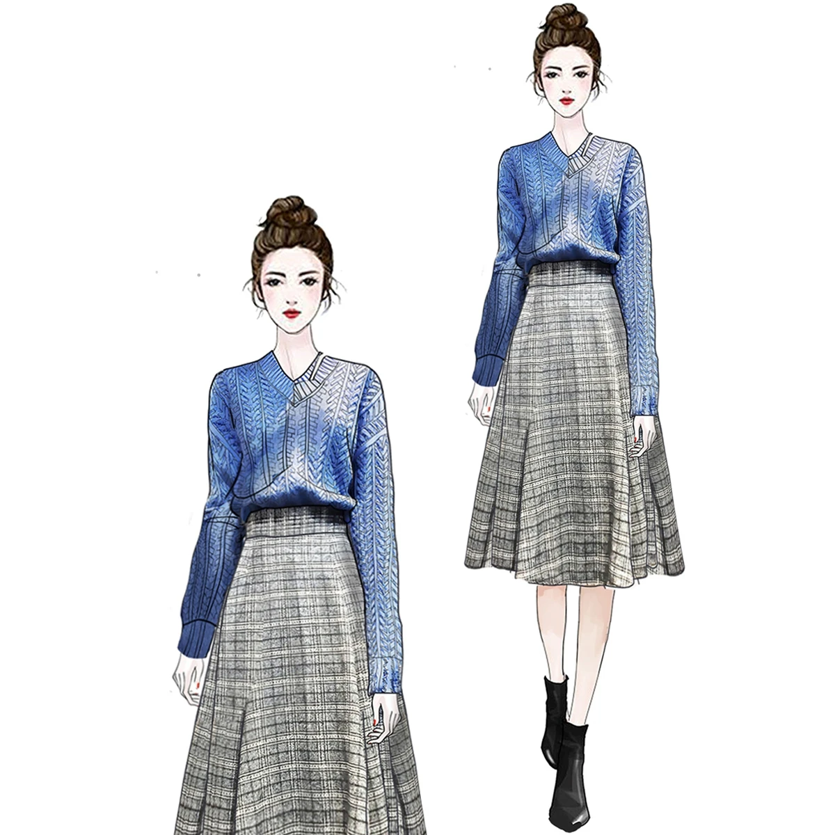 Autumn V-Neck Sweater Relaxed Joker Knit Grid Skirt Suit Leisure Outfit Women 2 Pcs Clothing Set Knitwear Office Fashion Lady
Autumn V-Neck Sweater Relaxed Joker Knit Grid Skirt Suit Leisure Outfit Women 2 Pcs Clothing Set Knitwear Office Fashion Lady
