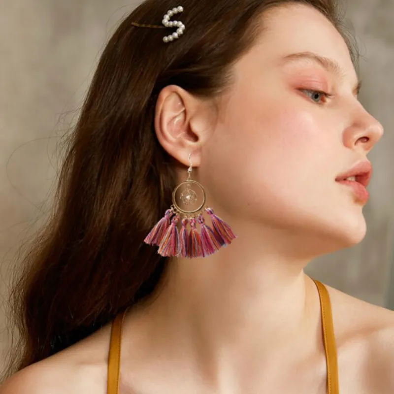 Fashion Women's Bohemian Tassel Crystal Long Drop Earring for Women Various Colors Cotton Silk Fabric Tassel Earrings Jewelry
Fashion Women's Bohemian Tassel Crystal Long Drop Earring for Women Various Colors Cotton Silk Fabric Tassel Earrings Jewelry