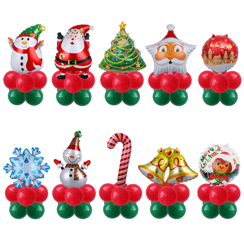 5pcs/set Santa Claus Balloons stand Christmas Snowman Ballons indoor Navidad Xmas Party Decors red green star Helium globos | Дом и сад