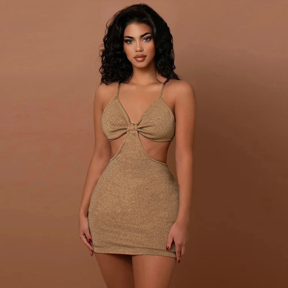 Women Summer Sleeveless Spaghetti Straps Hollow Out Mini Dress Solid Color Backless Elegant Night Club Party Dress Vintage 
Women Summer Sleeveless Spaghetti Straps Hollow Out Mini Dress Solid Color Backless Elegant Night Club Party Dress Vintage