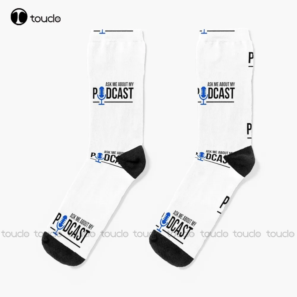 

Ask Me About My Podcast Socks Mens Colorful Socks Personalized Custom Unisex Adult Teen Youth Socks 360° Digital Printing