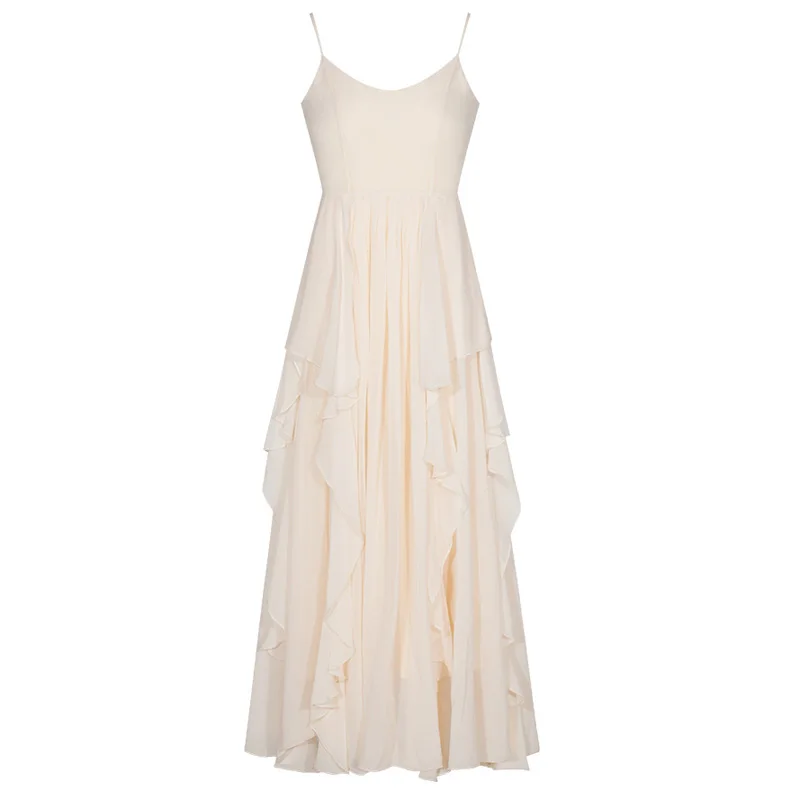Women Holiday Clothing Cascading Ruffles Beige Chiffon Suspender Long Maxi Beach Dress
Women Holiday Clothing Cascading Ruffles Beige Chiffon Suspender Long Maxi Beach Dress