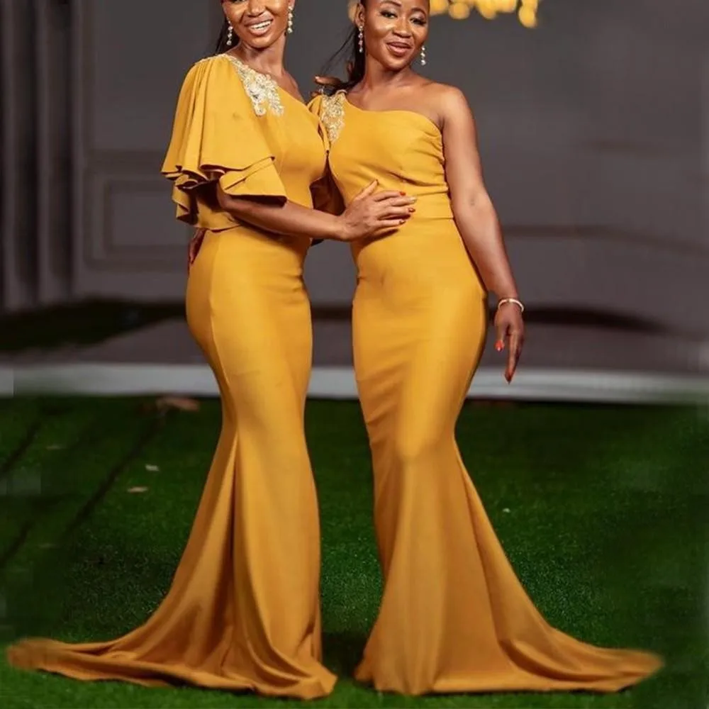 Garden Yellow Mermaid Bridesmaid Dresses One Shoulder Sweep Train Appliques Wedding Guest Party Gowns Maid of Honor Dress
Garden Yellow Mermaid Bridesmaid Dresses One Shoulder Sweep Train Appliques Wedding Guest Party Gowns Maid of Honor Dress