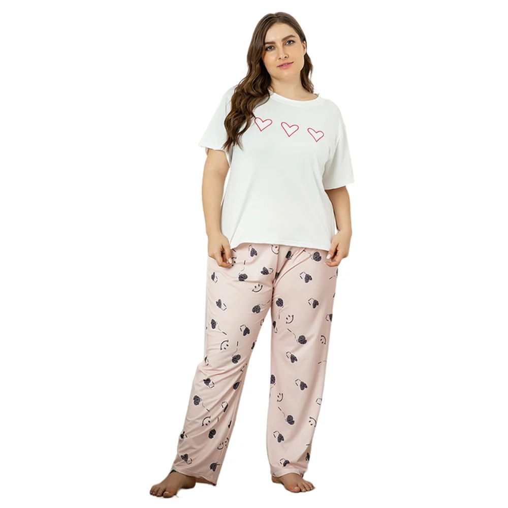 Women Plus Size Pajamas Set Love Heart T-Shirt+Print Trousers Large Size Homewear Two Pieces Set Nightwear Female Sleepwear 4XL
Women Plus Size Pajamas Set Love Heart T-Shirt+Print Trousers Large Size Homewear Two Pieces Set Nightwear Female Sleepwear 4XL