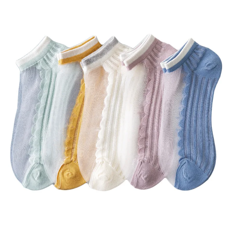 Anewmorn 5 Pairs Silk Glass Womens Socks Solid Color Sole Vertical Bar Breathable Casual Female Sukka Candy Transparent Sokken
Anewmorn 5 Pairs Silk Glass Womens Socks Solid Color Sole Vertical Bar Breathable Casual Female Sukka Candy Transparent Sokken