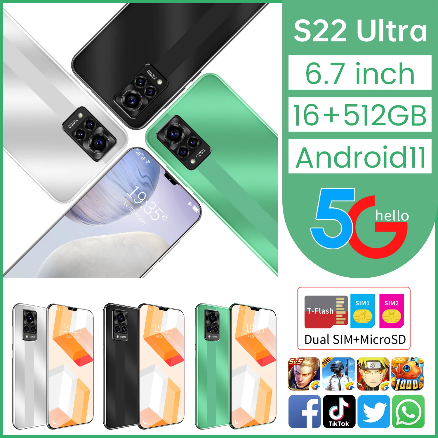 S22 Ultra 6.7inci Smartphones Android 11.0 6000mAh Dual SIM 16GB RAM 512GB ROM 32+64MP 4G LTE 5G MTK6889+ MobilePhones
S22 Ultra 6.7inci Smartphones Android 11.0 6000mAh Dual SIM 16GB RAM 512GB ROM 32+64MP 4G LTE 5G MTK6889+ MobilePhones
