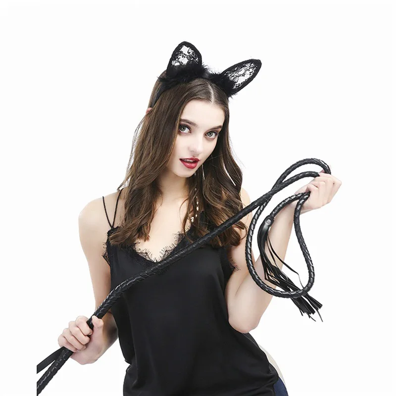 

Cosplay Sexy Black Lace Cat Ears Feather Headband Cat Girl Live video modeling Headdress Flirtation Whip Accessories