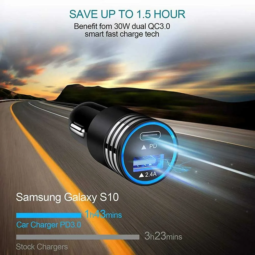 30W 2.4A Auto Fast Car Charger USB Port & C Type For Smart Phone Universal Socket Adapter 18W USB-C & 12W USB-A Type C
30W 2.4A Auto Fast Car Charger USB Port & C Type For Smart Phone Universal Socket Adapter 18W USB-C & 12W USB-A Type C