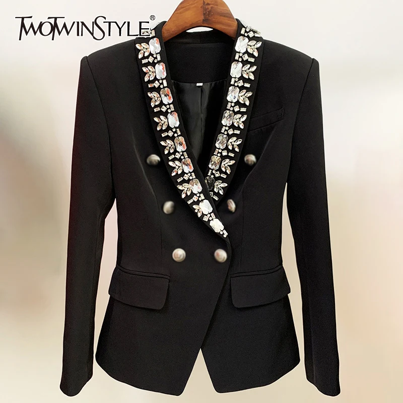 TWOTWINSTYLE Patchwork Diamond Blazer Coats For Female Lapel Collar Long Sleeve High Waist Slimming Pure Color Women's Coat New
TWOTWINSTYLE Patchwork Diamond Blazer Coats For Female Lapel Collar Long Sleeve High Waist Slimming Pure Color Women's Coat New