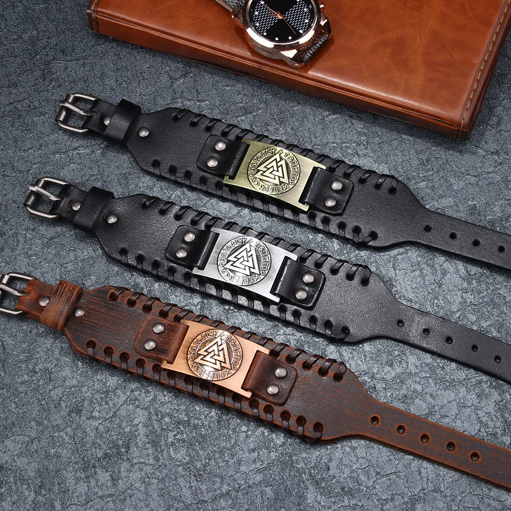 New Trendy Odin Triangle Viking Rune Bracelet Men's Fashion Metal Leather Woven Accessories Amulet Jewelry Party Gift
New Trendy Odin Triangle Viking Rune Bracelet Men's Fashion Metal Leather Woven Accessories Amulet Jewelry Party Gift