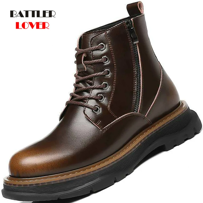 

Men Genuine Leather Motorcycle Martin Boots for Male Streetwear Vintage Casual Cow Leather Botas Outdoor Tooling Desert Footwear